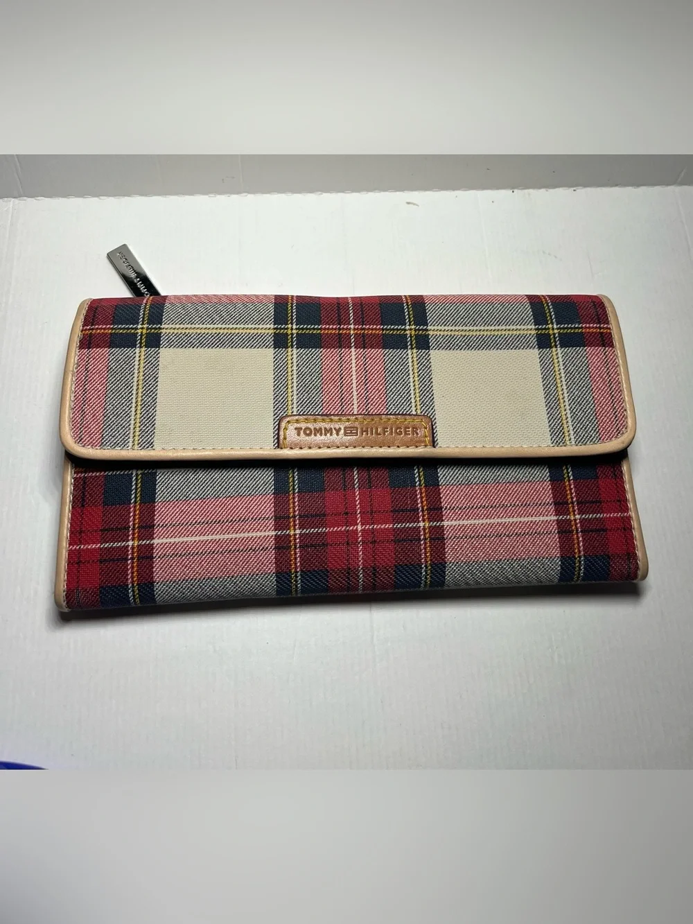 Tommy Hilfiger Red, Navy & Cream Plaid Foldover Wallet